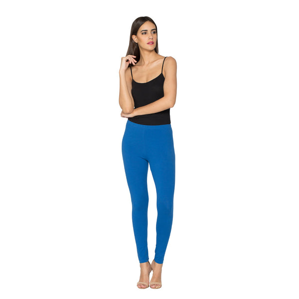 Libertina Navy Blue Solid Jersey Lycra Ankle Leggings for Women