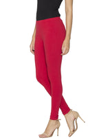Libertina Red Solid Jersey Lycra Ankle Leggings for Women