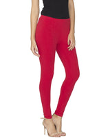 Libertina Red Solid Jersey Lycra Ankle Leggings for Women