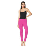 Libertina Pink Solid Jersey Lycra Ankle Leggings for Women