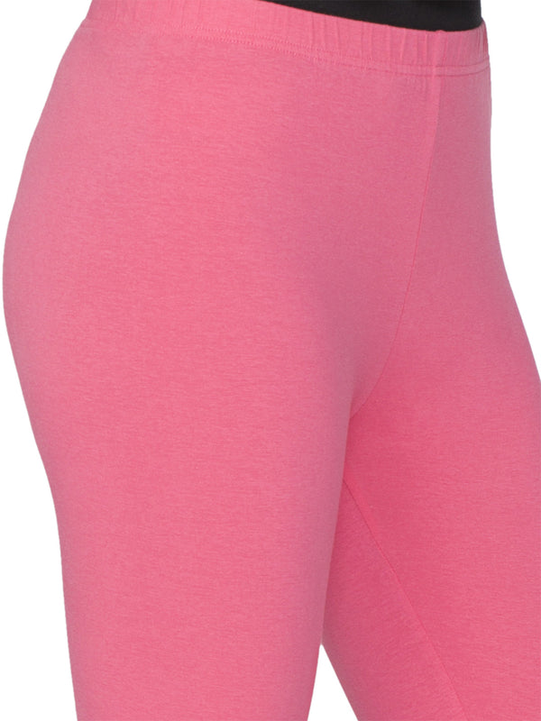 Libertina Pink Rose Solid Jersey Lycra Ankle Leggings for Women