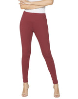 Libertina Maroon Solid Jersey Lycra Ankle Leggings for Women