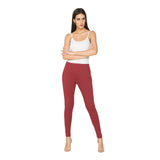 Libertina Maroon Solid Jersey Lycra Ankle Leggings for Women