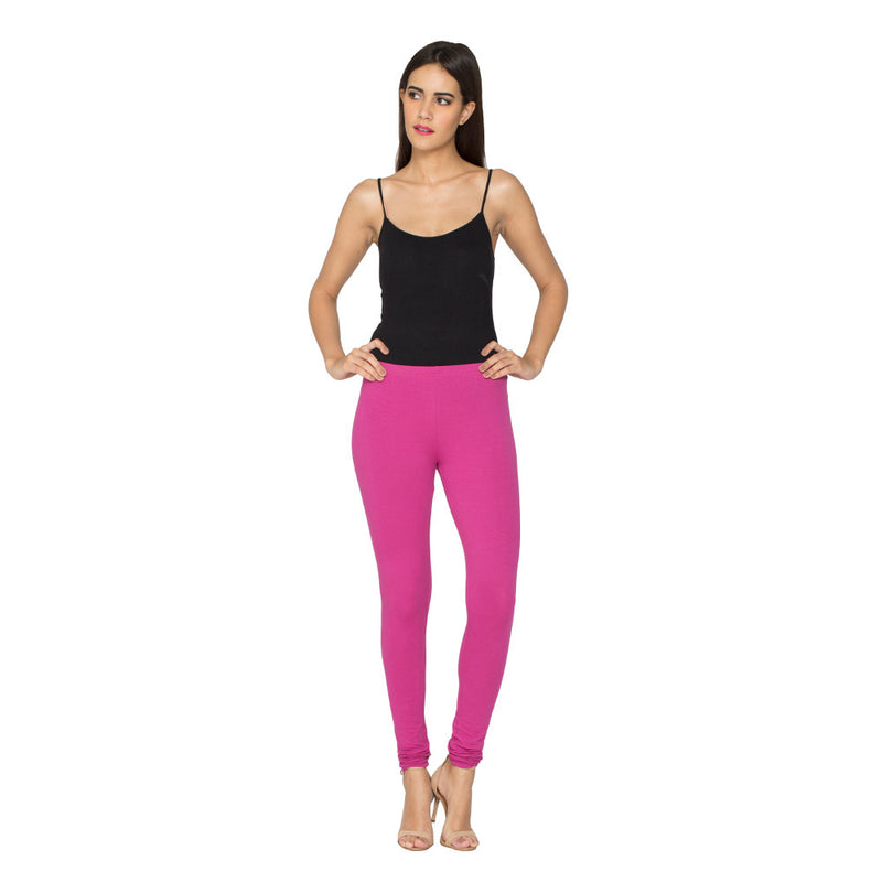 Libertina Pink Solid Jersey Lycra Churidar Leggings for Women