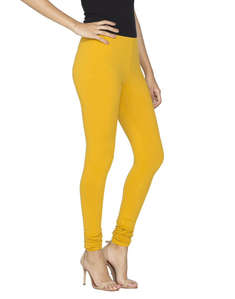 Libertina Yellow Solid Jersey Lycra Churidar Leggings for Women