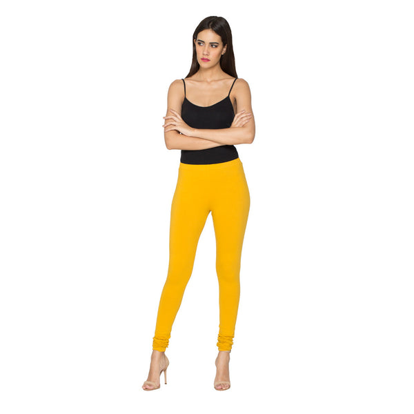 Libertina Yellow Solid Jersey Lycra Churidar Leggings for Women