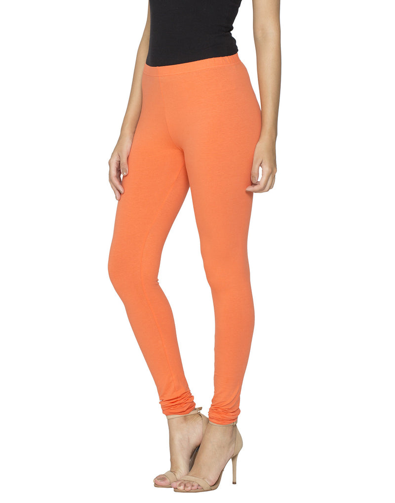 Libertina Orange Solid Jersey Lycra Churidar Leggings for Women